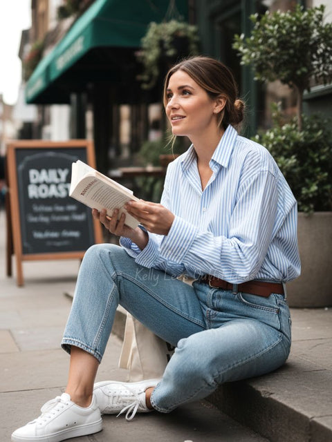 Phối Đồ Với Áo Sơ Mi Kẻ Sọc Nữ Cùng Chân Váy Midi Chuẩn Parisian Phối Đồ Với Áo Sơ Mi Kẻ Sọc Nữ Cùng Chân Váy Midi Chuẩn Parisian