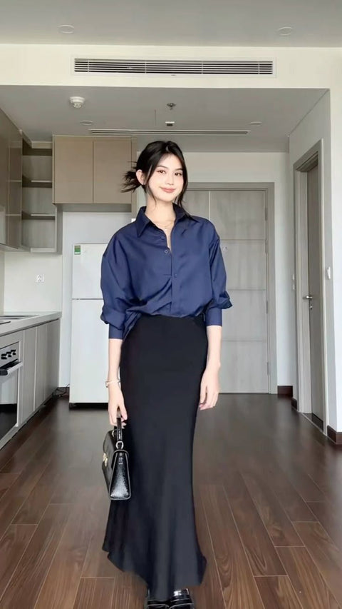 Phối Đồ Với Chân Váy Suông Dài Và Áo Len Mỏng Cực Nịnh Dáng Phối Đồ Với Chân Váy Suông Dài Và Áo Len Mỏng Cực Nịnh Dáng