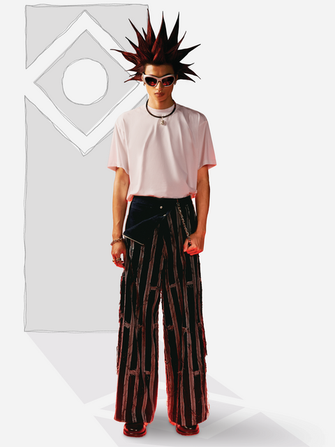 Quần Ống Rộng Patchwork Sọc Quần Ống Rộng Patchwork Sọc