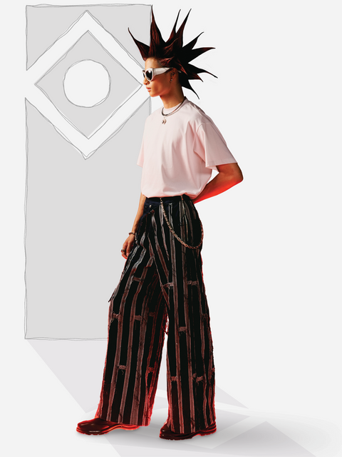 Quần Ống Rộng Patchwork Sọc Quần Ống Rộng Patchwork Sọc