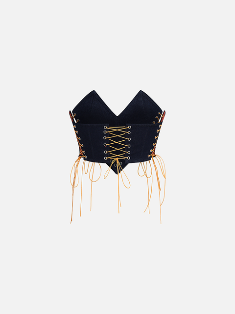 Áo Corset Dây Thắt Origami Denim Áo Corset Dây Thắt Origami Denim
