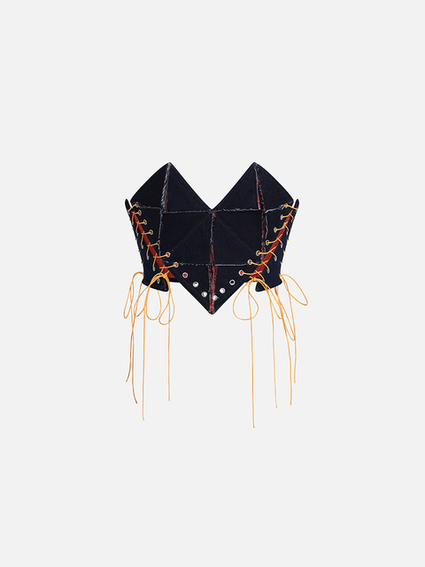 Áo Corset Dây Thắt Origami Denim Áo Corset Dây Thắt Origami Denim