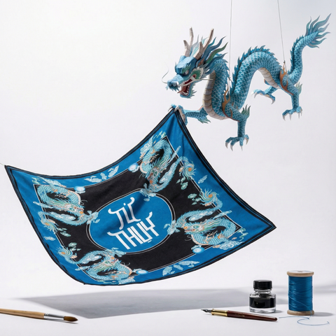 Khăn Lụa Tứ Linh Họa Tiết Rồng 55x55 cm Khăn Lụa Tứ Linh Họa Tiết Rồng 55x55 cm