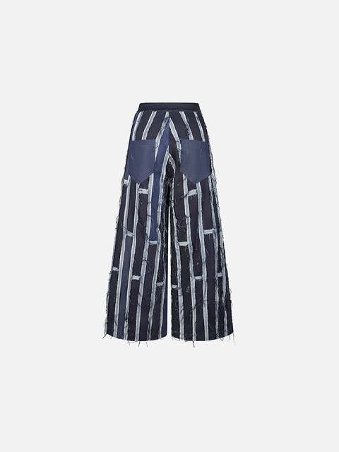 Quần Ống Rộng Patchwork Sọc Denim Quần Ống Rộng Patchwork Sọc Denim