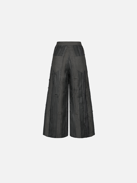 Quần Ống Rộng Patchwork Sọc Kaki Quần Ống Rộng Patchwork Sọc Kaki