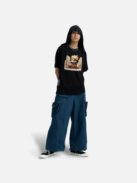 Áo Hoodie Tay Ngắn Oversize Naruto Chibi Fanart