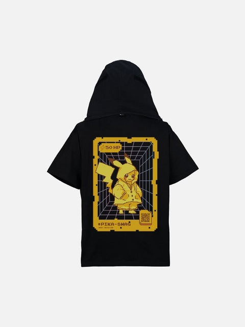 Áo Hoodie Tay Ngắn Oversize Pikachu Fanart Phản Quang AR
