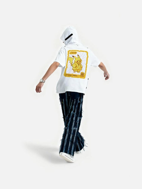 Áo Hoodie Tay Ngắn Oversize Pikachu Fanart Phản Quang AR