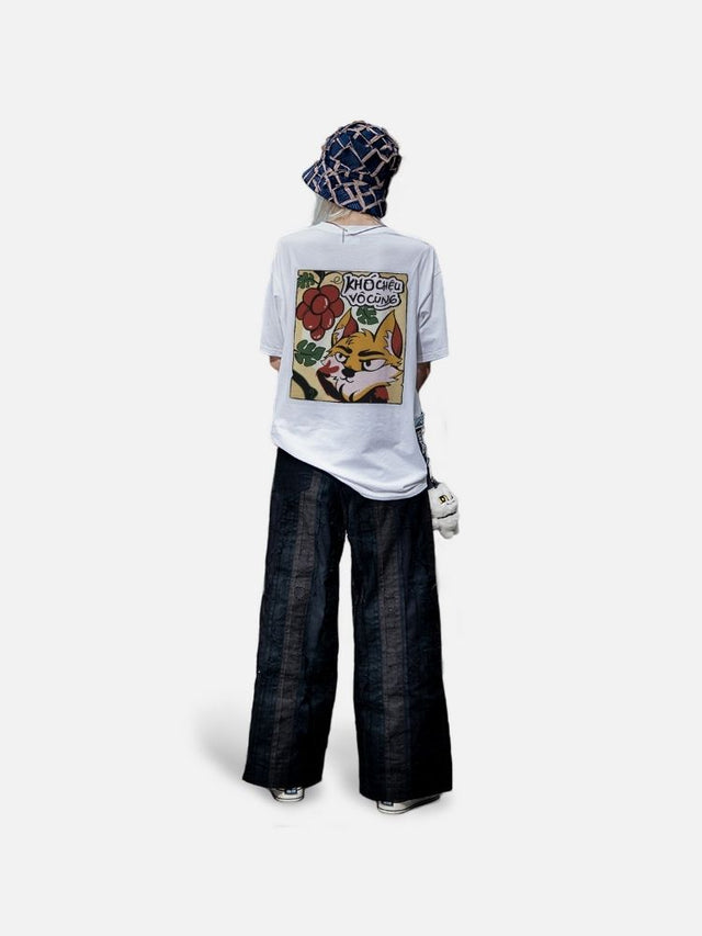 áo thun oversize graphic anime Geek-core túi denim