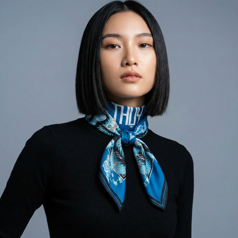 Khăn Lụa Tứ Linh Họa Tiết Rồng 55x55 cm