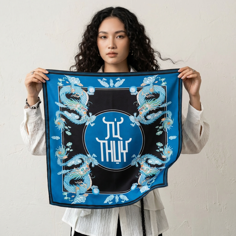 Khăn Lụa Tứ Linh Họa Tiết Rồng 55x55 cm