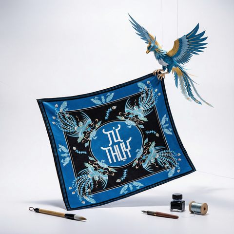 Khăn Lụa Tứ Linh Họa Tiết Phụng 55x55 cm