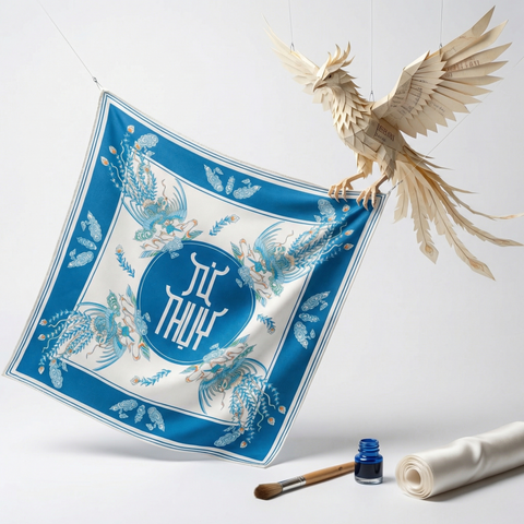 Khăn Lụa Tứ Linh Họa Tiết Phụng 55x55 cm