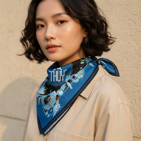 Khăn Lụa Tứ Linh Họa Tiết Rồng 55x55 cm