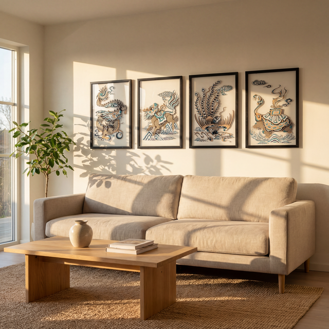 Vietnamese Wall Art Painting – UV Printed Cardboard, Handmade Wooden Frame (40x60cm)